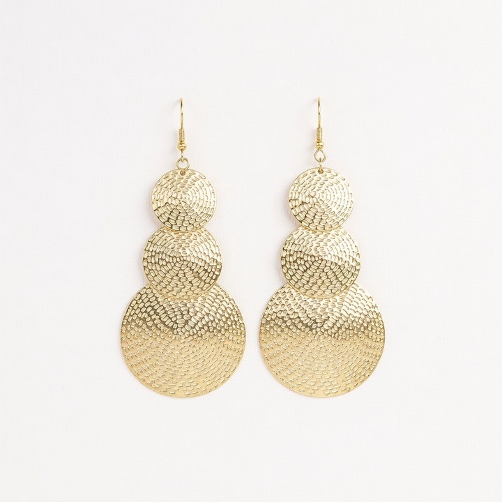 Cercei dangle drop, design elegant, placati cu aur galben 18k, lungime 9.6cm