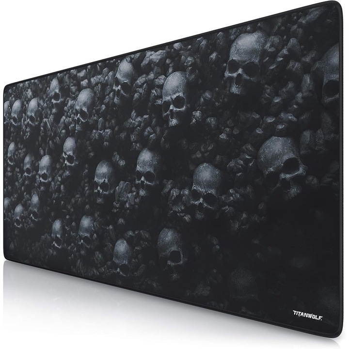 Mousepad Titanwolf Skull, 900x400mm, negru, pentru gaming, suprafata optimizata, baza anti-alunecare