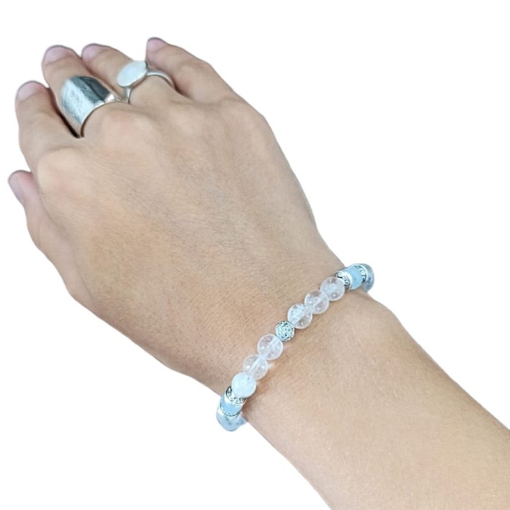 Bratara femei Ezera Shanti, cristale de cuart transparent si Acvamarin, 6mm, set