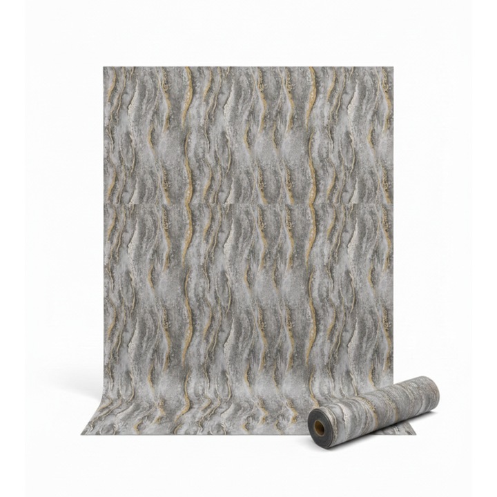 Rola tapet autoadeziv premium NEXTLY, marmura gri-auriu, waterproof, ajustabil, adeziv puternic, usor de montat, acoperire 3.6 mp, 120x300 cm, 2.5 mm grosime, gri-auriu
