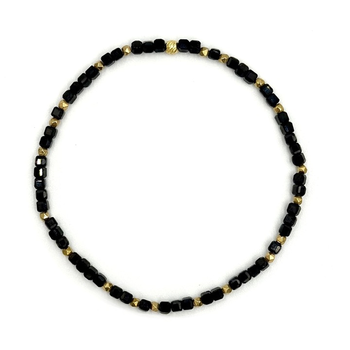 Bratara Nadir, turmalina neagră cuburi 2mm și hematit auriu, 18 cm