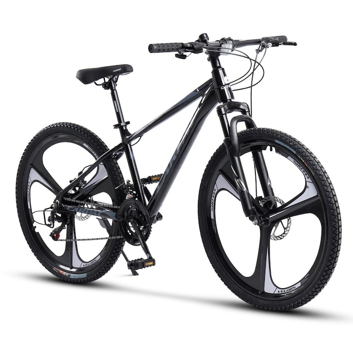 Планински велосипед MTB Carpat Evo JSX26313, алуминиева рамка с интегрирани кабели, оборудване Shimano, предно окачване, 26-инчови магнезиеви колела, предни/задни дискови спирачки, 21 скорости, черно/бяло