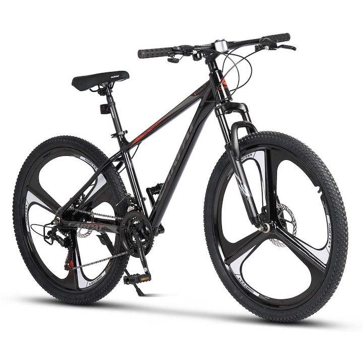 Bicicleta Mtb de munte Carpat Evo JSX27313, cadru din Aluminiu cu cabluri integrate, echipare Shimano, suspensie fata, roata 27.5 inch din magneziu, frana disc fata/spate, 21 viteze, negru/rosu