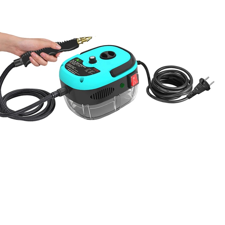 Преносим уред за почистване с пара, син, компактни размери, множество аксесоари