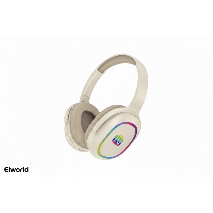 Elworld M9 modell over-ear fejhallgató, vezeték nélküli, Bluetooth, mikrofon, gyors töltés, erős sztereó basszus, LED fény, fehér