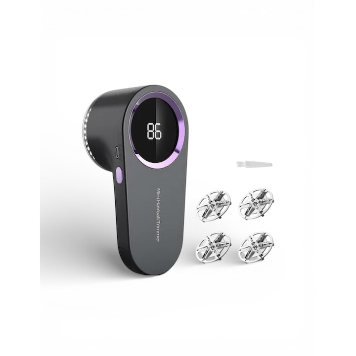 Aparat electric curățat scame MADGENIX, display digital, lamă 6 tăișuri, gri închis, 148x70mm