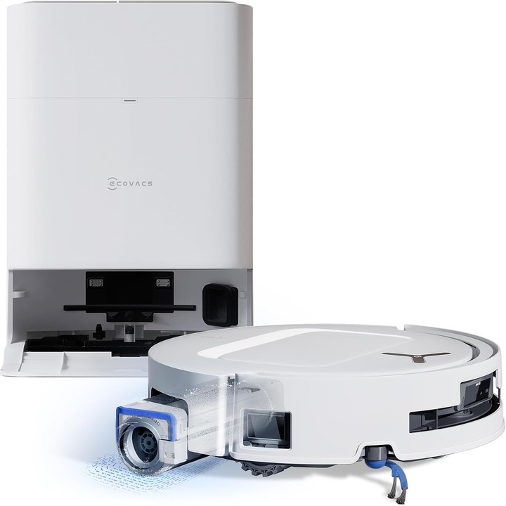 Aspirator robot Ecovacs Deebot T80 OMNI, putere 18.000 Pa, mop auto-curatant, alb, acumulator, 400 ml