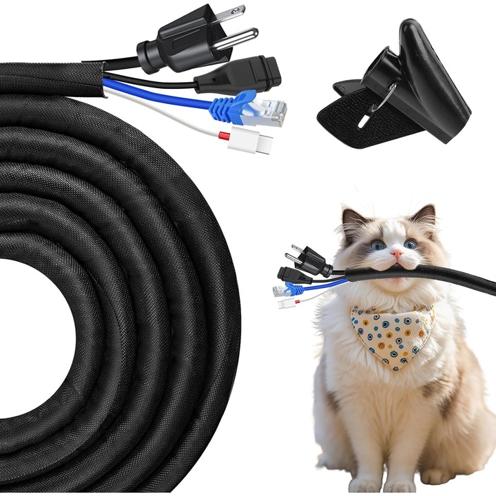 Tub protecție cabluri JAHOMFAI, 3m, 13mm, rezistent la mușcături, auto-închidere