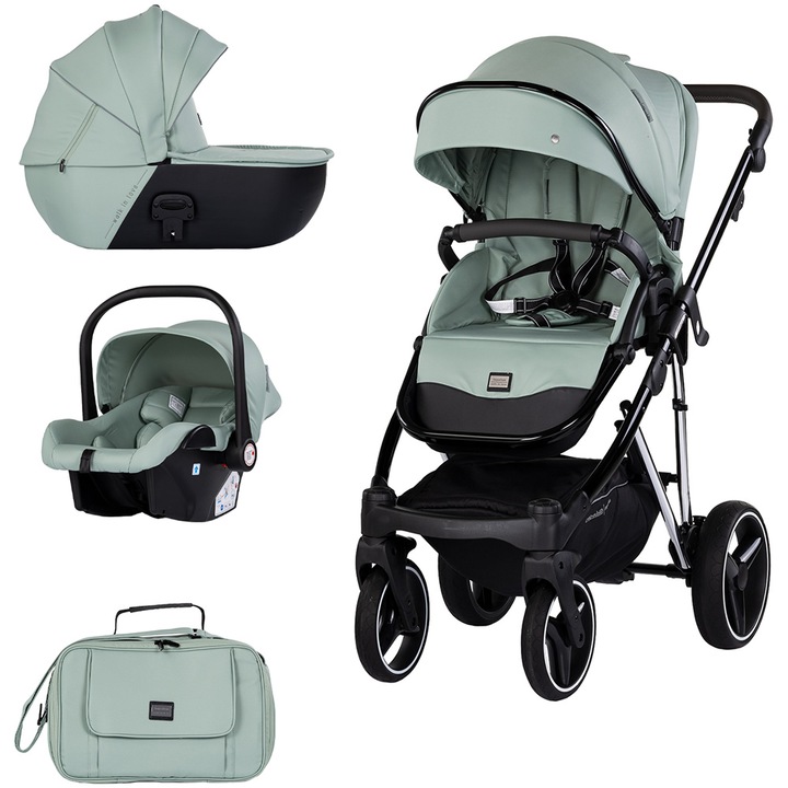Carucior 3 in 1 Chipolino Imperium matcha, reversibil, aluminium, 22.3 kg, 98x59x110 cm