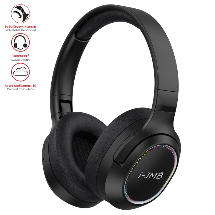 Casti audio Bluetooth RGB, pliabile, negre, i-JMB