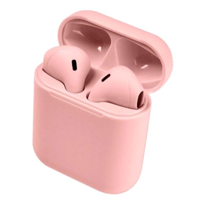 Безжични слушалки Bluetooth 5.0, тъч контрол, водоустойчиви, розови, TWS