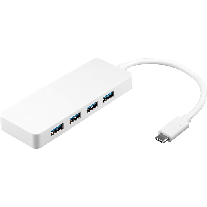 Hub USB 3.0 Goobay, 4 porturi USB-A la USB-C, Alb