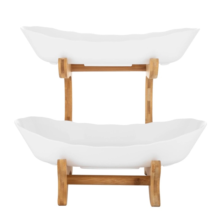 Gyümölcstál, 2 szintes kivitel, bambusz és PP szerkezet, barna, 14.8x22.5x21.5cm