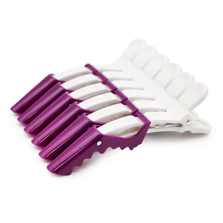 Clame pentru par, 6 bucati, alb+mov