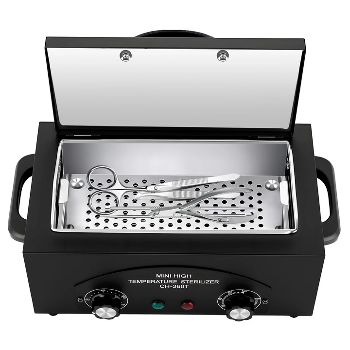 Sterilizator cu caldura uscata, functie de timer, design compact, negru, 34x18cm