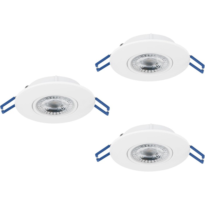 Set 3 Spoturi LED Incastrate EGLO Cedrez, Ø 9 cm, Alb, 3 Culori Lumina