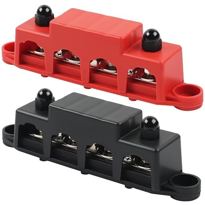 2 darab gyűjtősín készlet áramelosztáshoz 12V–48V 250A 4 x M10 csatlakozóval – DC elosztó blokk autóhoz, lakóautóhoz, hajóhoz, jachthoz