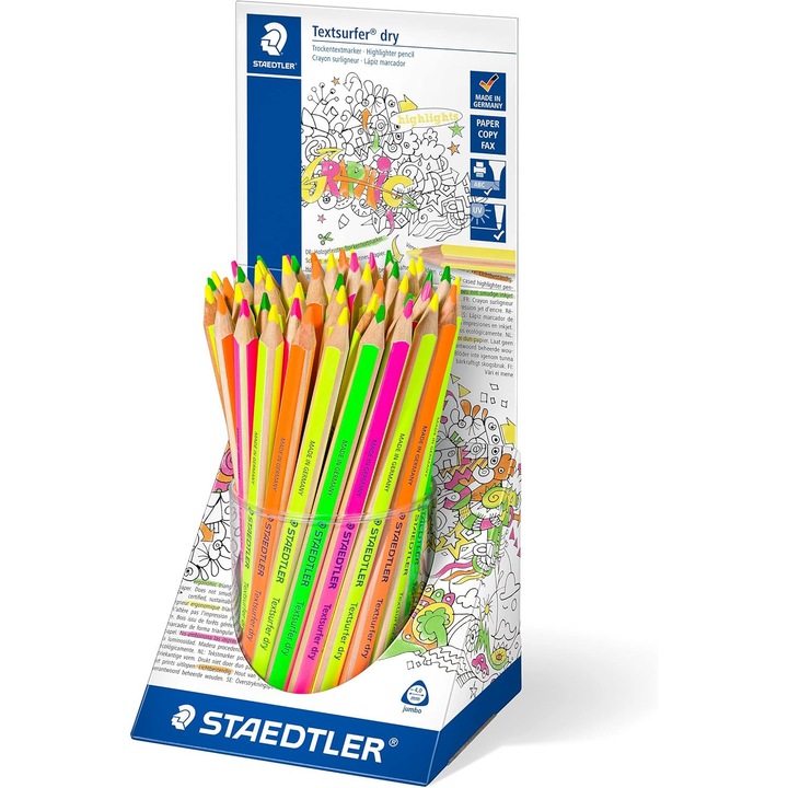 Set 48 Markere Uscate Staedtler, Culori Neon, Ergonomice, 48 culori