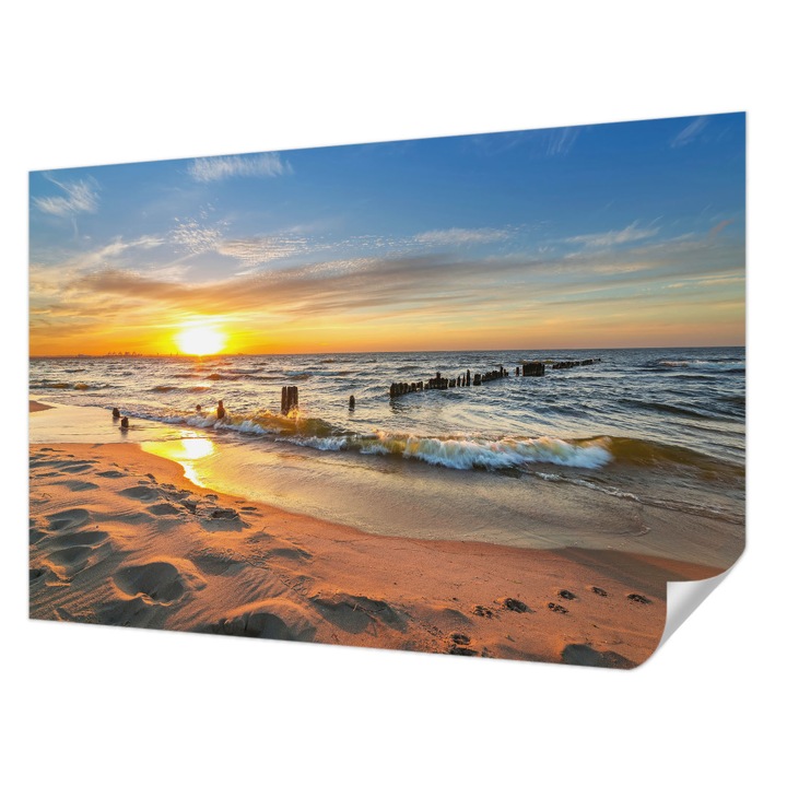 Öntapadós Tapéta Fali Dekoráció, Wallfluent, Naplemente a tengerparton, Sárga, 104 x 70 cm, Modern Dizájn, Nedvesség- És Foltálló, 010170060170000001796