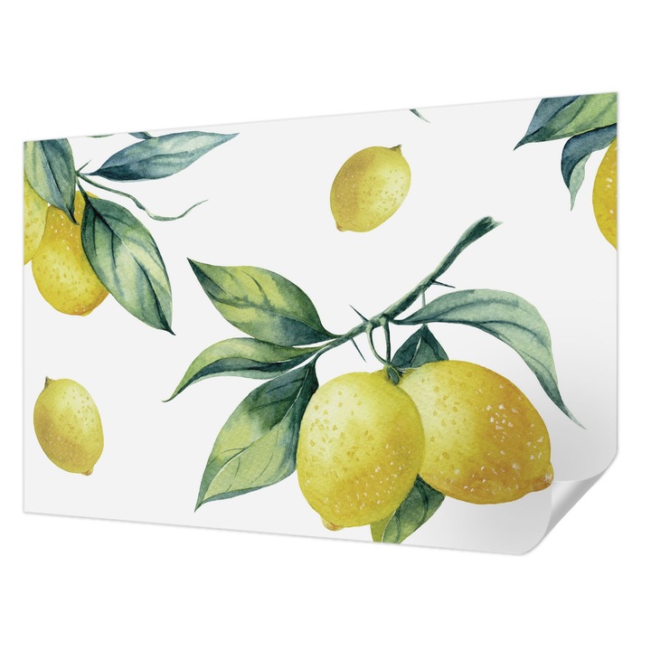 Öntapadós Tapéta Fali Dekoráció, Wallfluent, Citrom motívum, Sárga, 104 x 70 cm, Klasszikus, Könnyen Felszerelhető, 010170060170000007185