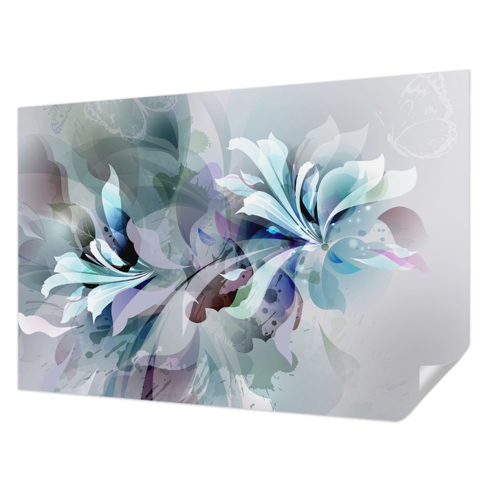 Öntapadós Tapéta Fali Dekoráció, Wallfluent, Virágos absztrakció, Fehér, 104 x 70 cm, Könnyen Tisztítható, Nedvességálló, 010170060170000006459