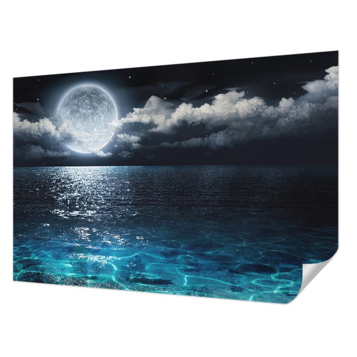 Öntapadós Dekor Tapéta, Wallfluent, Éjszakai tenger, Kék, 104 x 70 cm, Könnyen Tisztítható, Nedvességálló, 010170060170000008436