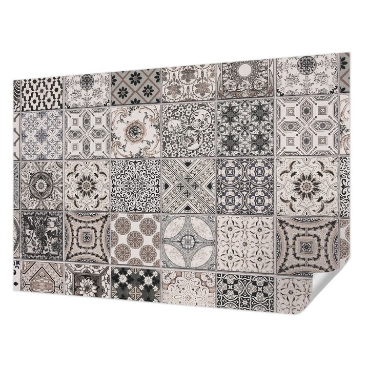 Öntapadós Fotótapéta Falra, Wallfluent, Csempe minták, Szürke, 104 x 70 cm, Klasszikus, Könnyen Felszerelhető, 010170060170000007834
