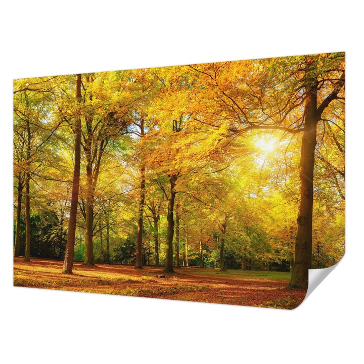 Tapet Textil Autocolant, Wallfluent, Frunze aurii, Galben, 104 x 70 cm, Detasabil, Lavabil, 010170060170000007647