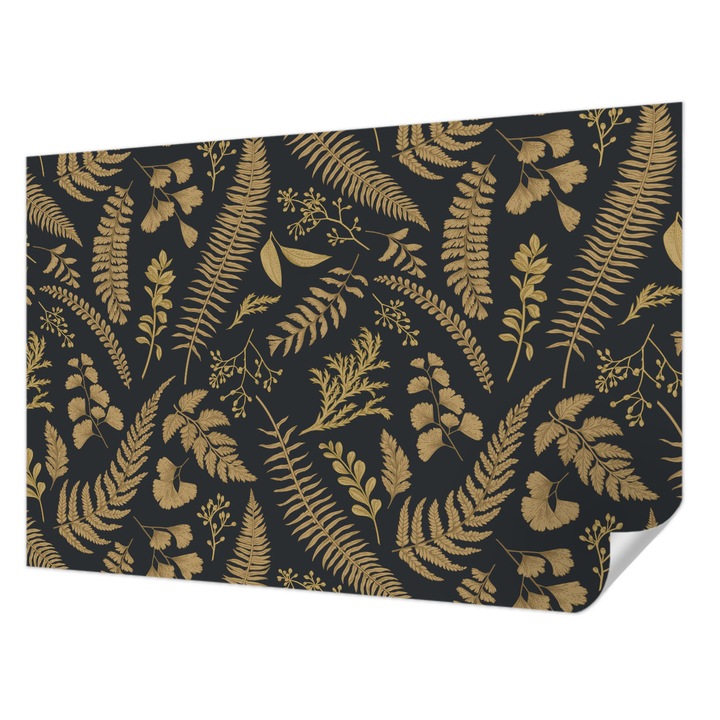 Öntapadós Dekor Tapéta, Wallfluent, Botanikai levelek, Fekete, 104 x 70 cm, Klasszikus, Könnyen Felszerelhető, 010170060170000012658