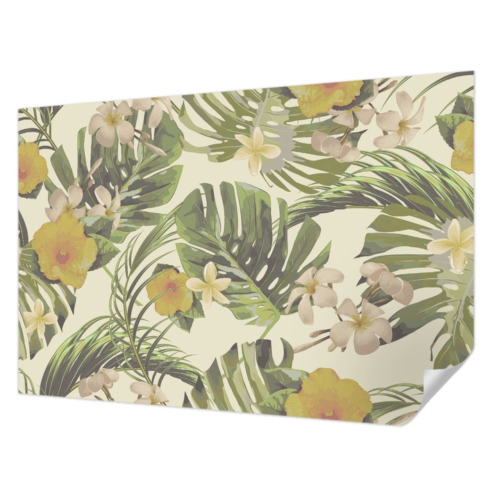 Öntapadós Dekor Tapéta, Wallfluent, Egzotikus növényvilág, Zöld, 104 x 70 cm, Modern Dizájn, Könnyen Felszerelhető És Tisztítható, 010170060170000012466