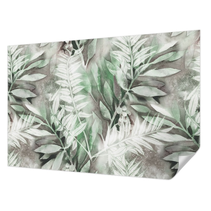 Öntapadós Dekor Tapéta, Wallfluent, Akvarell levelek, Zöld, 104 x 70 cm, Dekoráció, Falra, 010170060170000012593