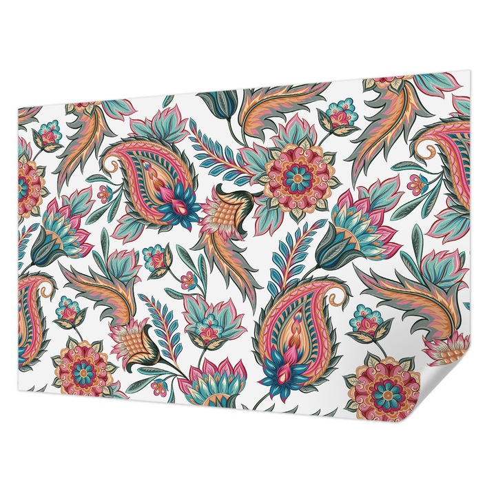 Öntapadós Tapéta Falra, Wallfluent, Keleti minta, Fehér, 104 x 70 cm, Erős Ragasztó, Modern Belsőépítészeti Dekoráció, 010170060170000012973