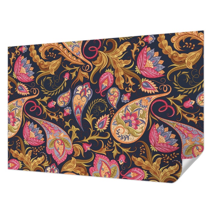 Öntapadós Tapéta Fali Dekoráció, Wallfluent, Színes paisley, Tengerészkék, 104 x 70 cm, Erős Ragasztó, Modern Belsőépítészeti Dekoráció, 010170060170000012855
