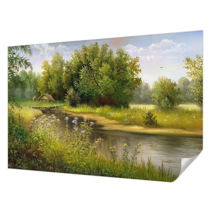 Öntapadós Tapéta Fali Dekoráció, Wallfluent, Vidéki táj, Zöld, 104 x 70 cm, Modern Dizájn, Könnyen Felszerelhető És Tisztítható, 010170060170000017324