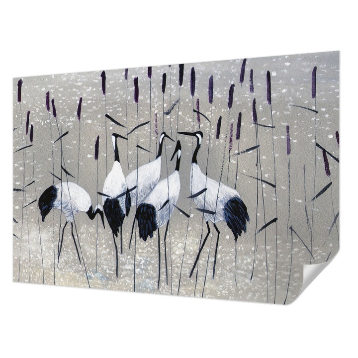 Öntapadós Tapéta Fali Dekoráció, Wallfluent, Harmonikus daruk, Szürke, 104 x 70 cm, Előszobába, Hálószobába, 010170060170000017484