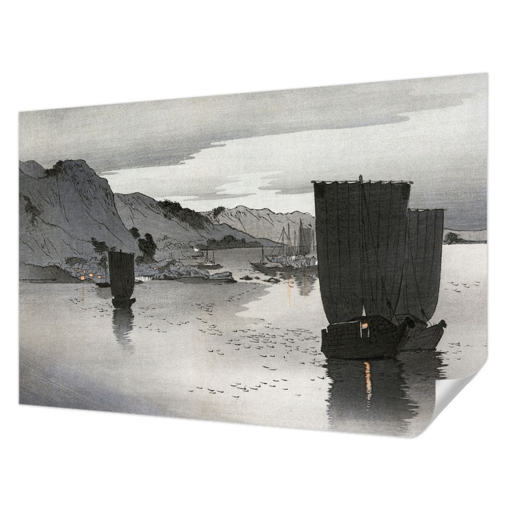 Öntapadós Dekor Tapéta, Wallfluent, Esti öböl, Szürke, 104 x 70 cm, Előszobába, Hálószobába, 010170060170000031106