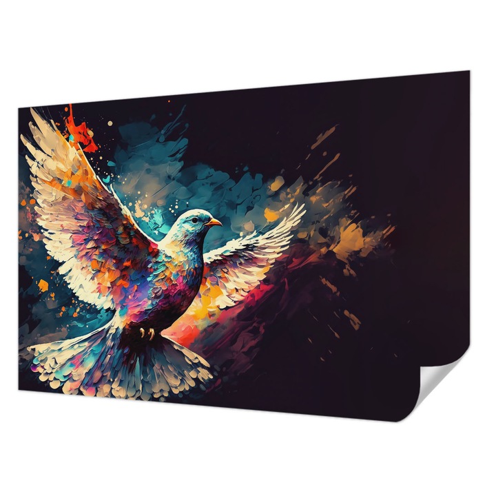 Öntapadós Fotótapéta Falra, Wallfluent, Színes madár, Kék, 104 x 70 cm, Könnyen Tisztítható, Nedvességálló, 010170060170000074334