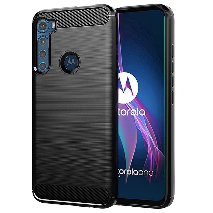 Husa Carbon pentru Motorola One Fusion Plus, Silicon TPU Durabil, Protectie sporita, Rezistenta la socuri, Grip Anti-Alunecare, Neagra