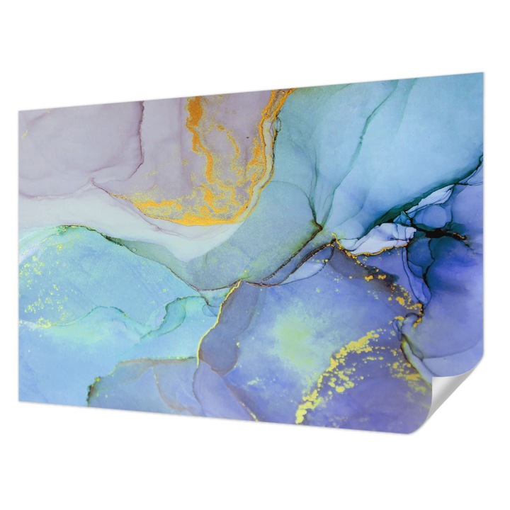 Öntapadós Tapéta Fali Dekoráció, Wallfluent, Akvarell formák, Kék, 104 x 70 cm, Könnyen Tisztítható, Nedvességálló, 010170060170000077412