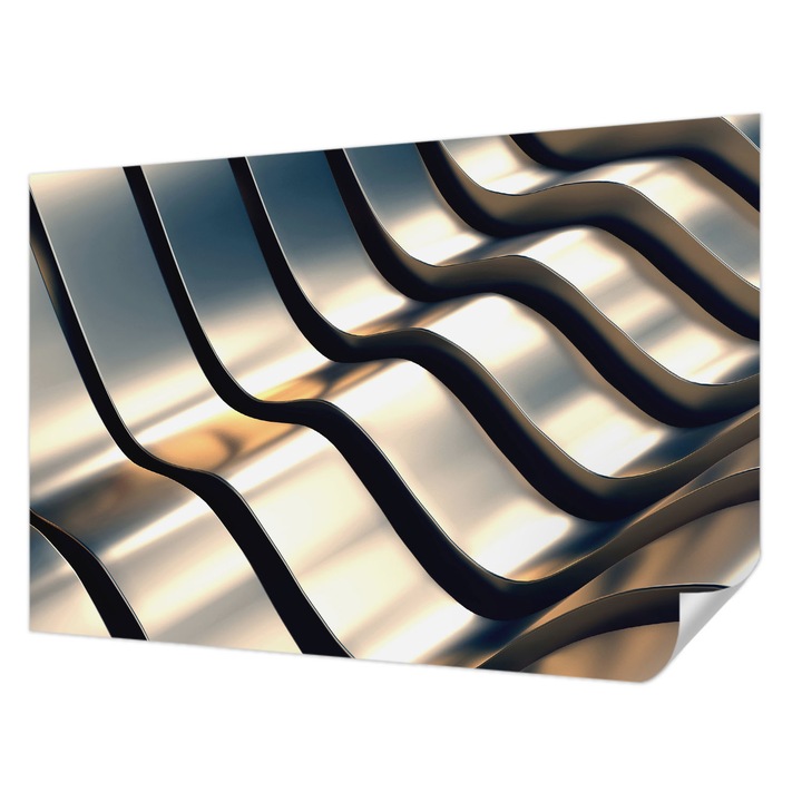 Öntapadós Tapéta Falra, Wallfluent, Fémhullámok, Szürke, 104 x 70 cm, Modern Dizájn, Könnyen Felszerelhető És Tisztítható, 010170060170000273910