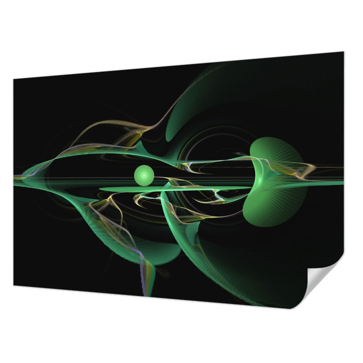 Öntapadós Tapéta Falra, Wallfluent, Zöld hullámok, Fekete, 104 x 70 cm, Erős Ragasztó, Modern Belsőépítészeti Dekoráció, 010170060170000273960