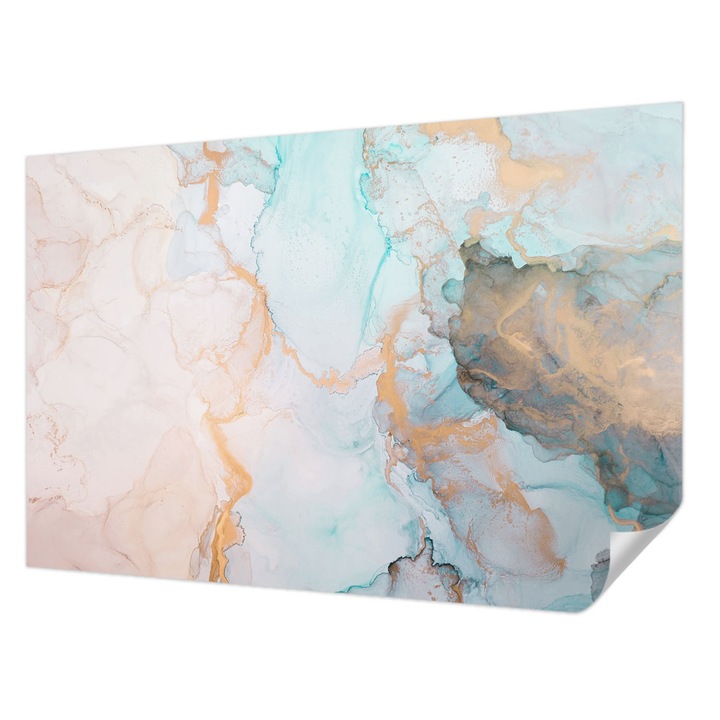 Öntapadós Tapéta Falra, Wallfluent, Akvarell hullámok, Fehér, 104 x 70 cm, Könnyen Tisztítható, Nedvességálló, 010170060170000088551