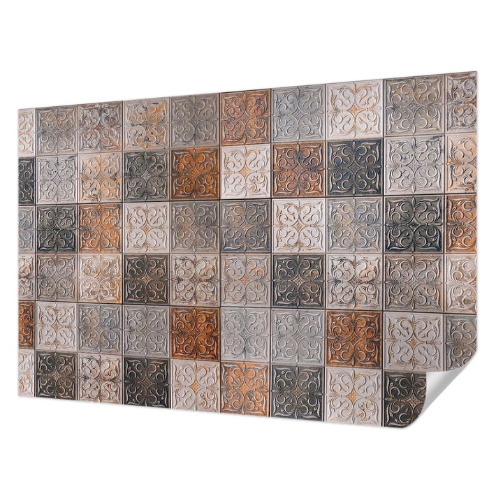 Öntapadós Dekor Tapéta, Wallfluent, Díszes csempék, Szürke, 104 x 70 cm, Előszobába, Hálószobába, 010170060170000282524