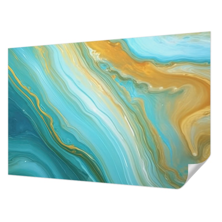 Öntapadós Tapéta Fali Dekoráció, Wallfluent, Absztrakt hullámok, Kék, 104 x 70 cm, Nappaliba, Konyhába, 010170060170000282555