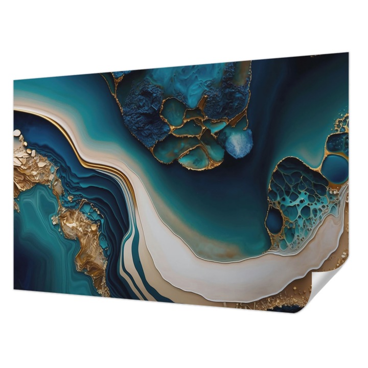 Öntapadós Tapéta Falra, Wallfluent, Színes absztrakció, Türkiz, 104 x 70 cm, Klasszikus, Könnyen Felszerelhető, 010170060170000282564