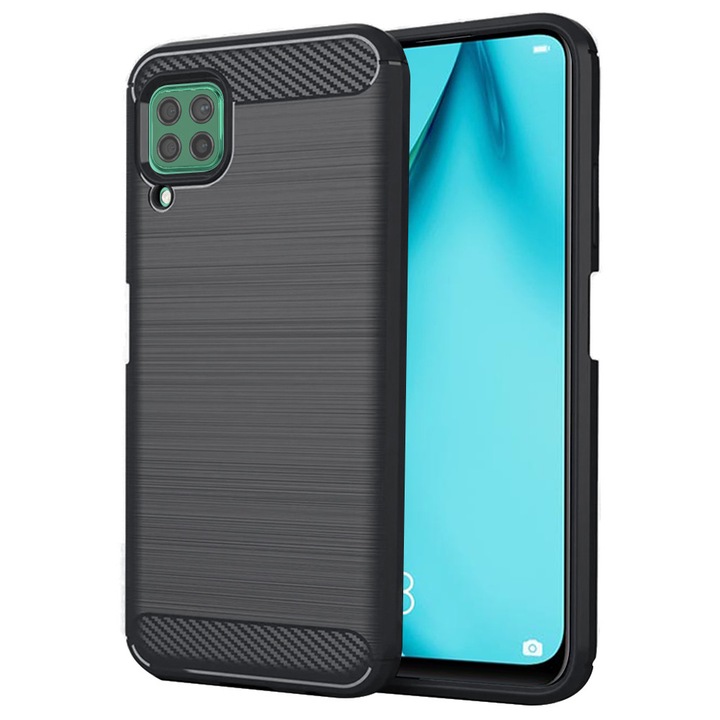 Husa Carbon pentru Huawei P40 Lite, Silicon TPU Durabil, Protectie sporita, Rezistenta la socuri, Grip Anti-Alunecare, Neagra