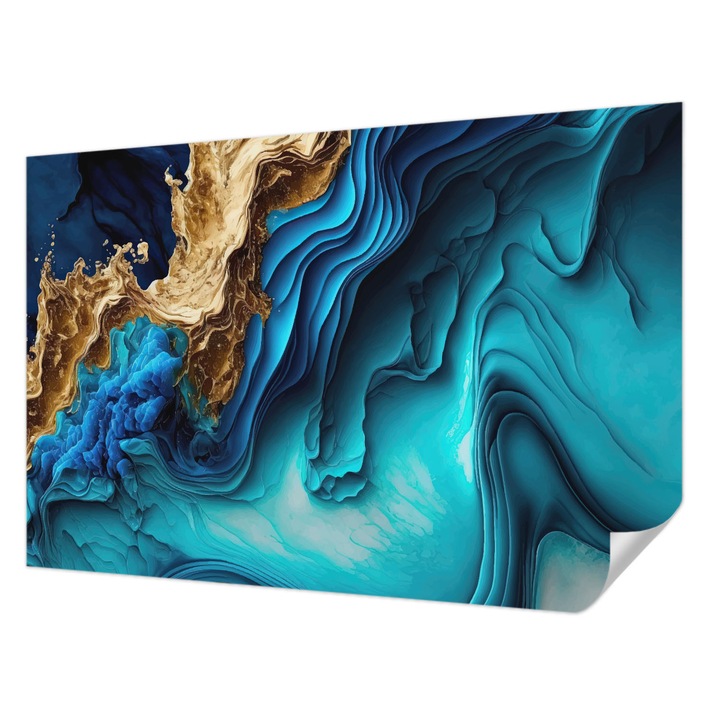 Öntapadós Tapéta Falra, Wallfluent, Energiahullámok, Kék, 104 x 70 cm, Erős Ragasztó, Modern Belsőépítészeti Dekoráció, 010170060170000282561