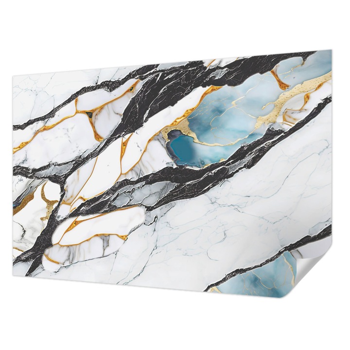 Öntapadós Dekor Tapéta, Wallfluent, Elegáns márvány, Fehér, 104 x 70 cm, Dekoráció, Falra, 010170060170000282616