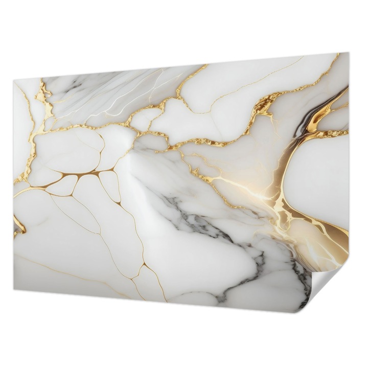 Öntapadós Tapéta Fali Dekoráció, Wallfluent, Márvány elegancia, Fehér, 104 x 70 cm, Modern Dizájn, Nedvesség- És Foltálló, 010170060170000282619