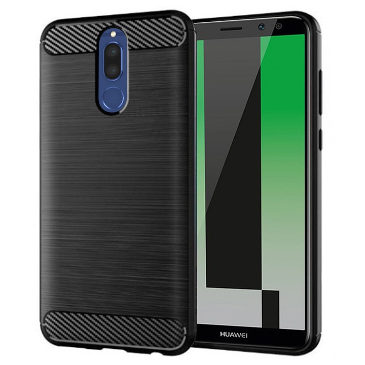 Husa Carbon pentru Huawei Mate 10 Lite, Silicon TPU Durabil, Protectie sporita, Rezistenta la socuri, Grip Anti-Alunecare, Neagra